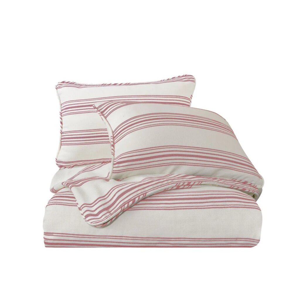HiEnd Accents Red & Cream Prescott Stripes Duvet Set, Super Queen
